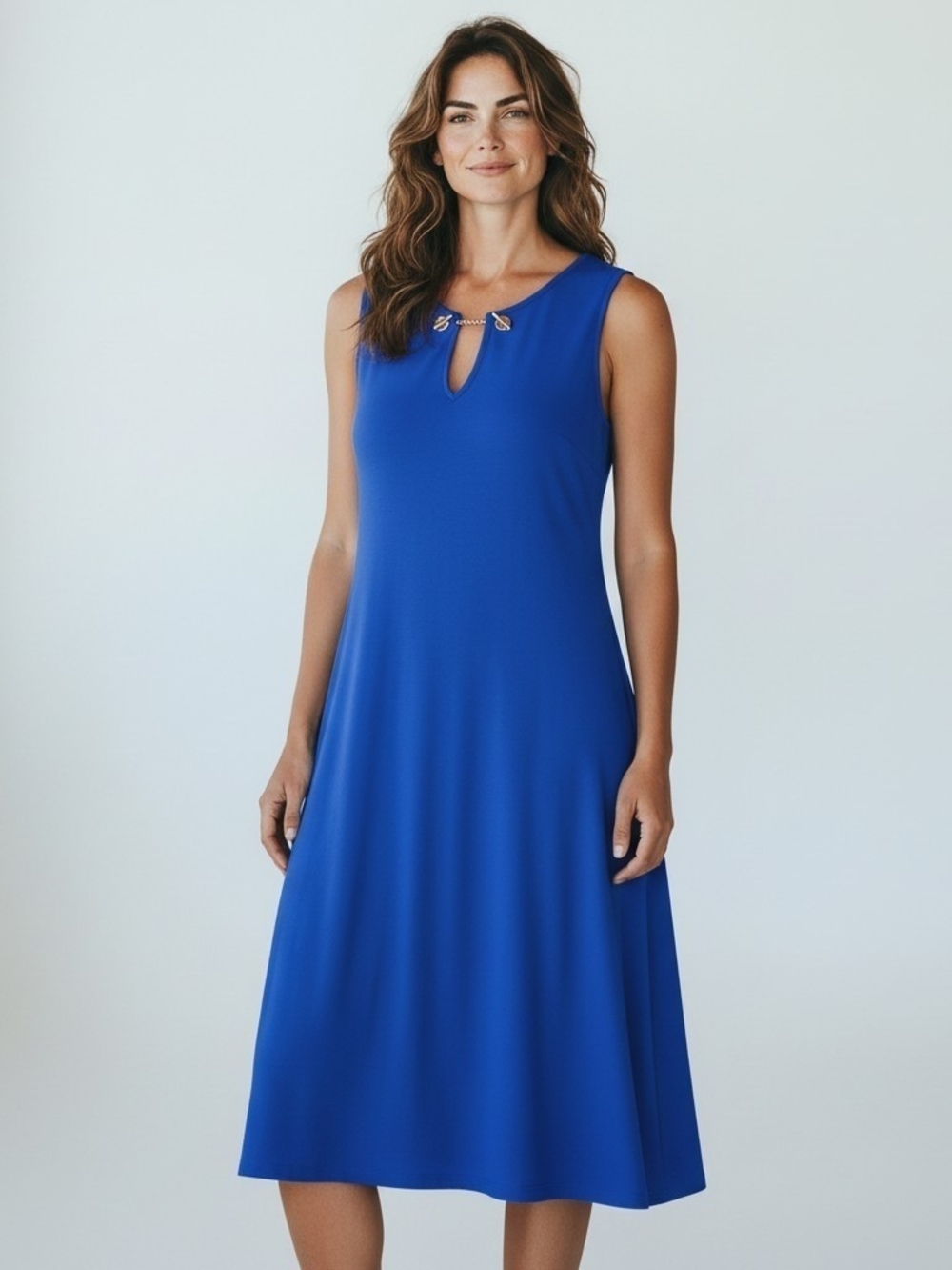 Calvin Klein Cobalt Blue Keyhole A-Line Sleeveless Dress Size 14, Chain Hardware